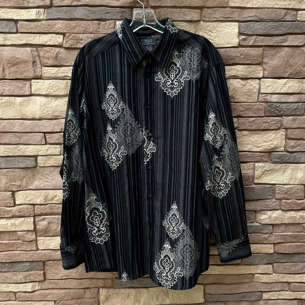 Crazy Horse a Claiborne Co. Black Paisley Striped Button Shirt Men’s Size Large